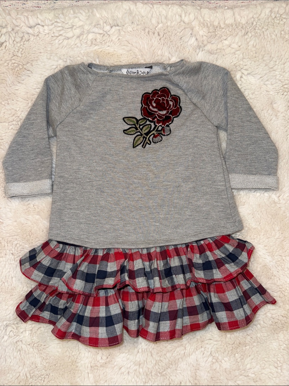 Pippa & Julie Gray Sweatshirt Dress with Red Rose Applique